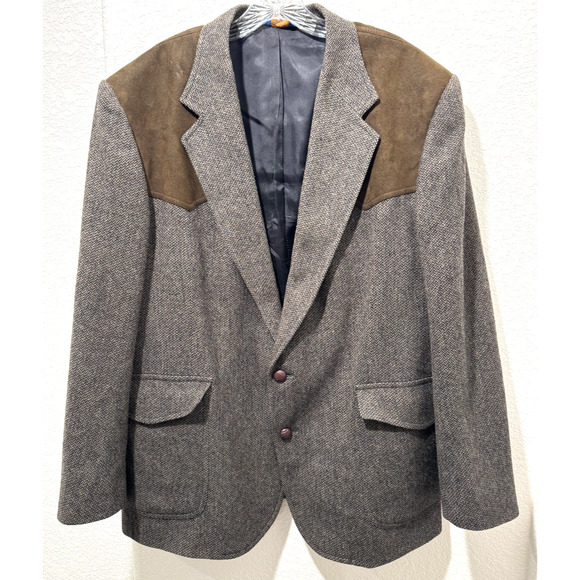 PENDLETON Wool Suede Sports Jacket Mens 46 Brown Herringbone Blazer Western Vtg - Picture 1 of 8